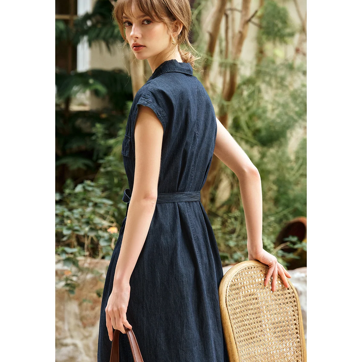 OLrain Sommer-Jeanshemd-Kleider 2025, Frau 2025, Baumwollmischung, Denim, kurze Ärmel, Gürtel, Midi-Kleider, Damenbekleidung, O57XL93539