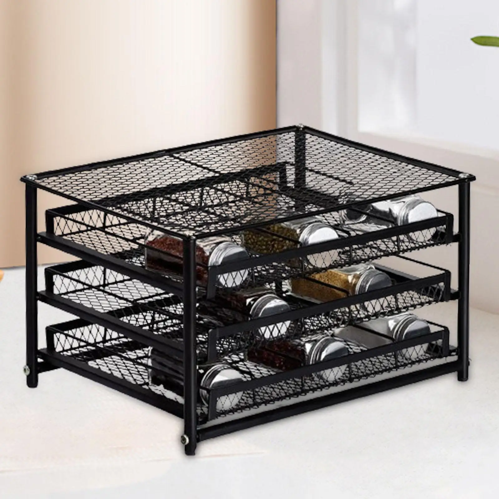 Spice Rack 3 Tiers Multifunctional Condiment Organizer Rack Spice Storage Holder for Tabletop Restaurant Bathroom Household Cafe