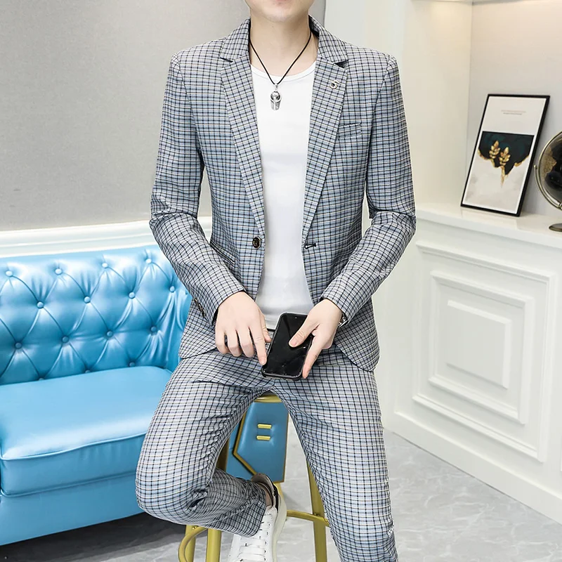 2023 High-quality New Fashion Casual (suit + Trousers) Men\'s Suit Trend Young Handsome Korean Version Slim Suit Two-piece Set