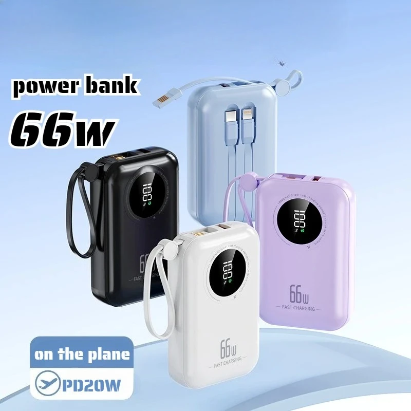 La ricarica rapida da 20000 mAh viene fornita con cavo PowerBank Mini display digitale Alimentatore mobile portatile è adatto per iPhone Xiaomi