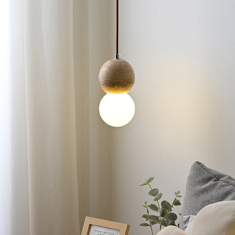 Yellow Marble Pendant Lamp Bedside Gourd Japan Travertine Hanging Light Dining Table Nordic Living Room Suspended Droplight