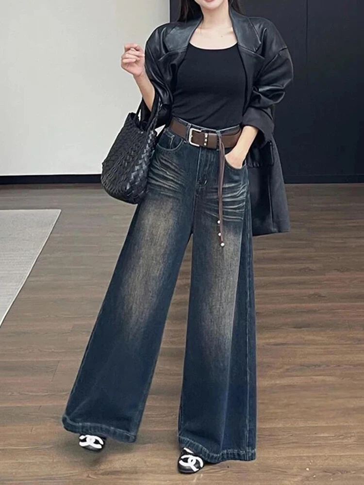 Damskie spodnie Y2K z mikro rozszerzanymi nogawkami, z wysokim stanem, w stylu retro amerykańskim, luźne, codzienne, jesienno-zimowe.