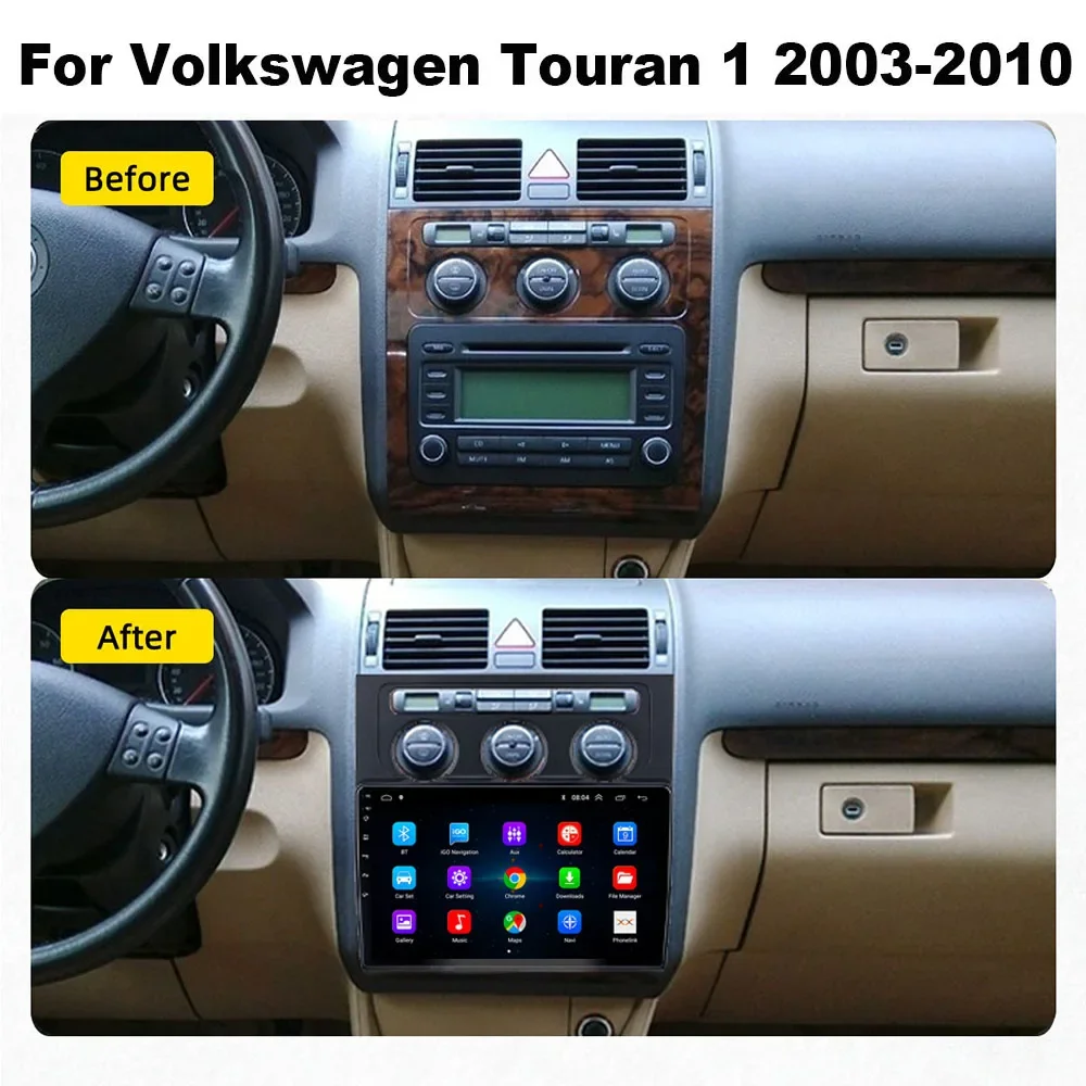 Radio samochodowe Android 13.0 dla Volkswagen Touran 1 2003-2010 Carplay Navi Auto GPS 4G Multimedia Auto Stereo Ekran BT IPS