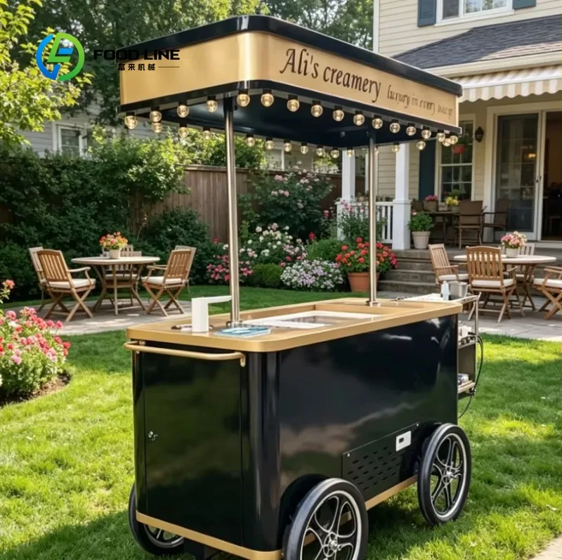 

Custom Classic Ice Cream Serving Cart with Vintage Design Portable Ice Cream Push Cart for Party Wedding Event Catering