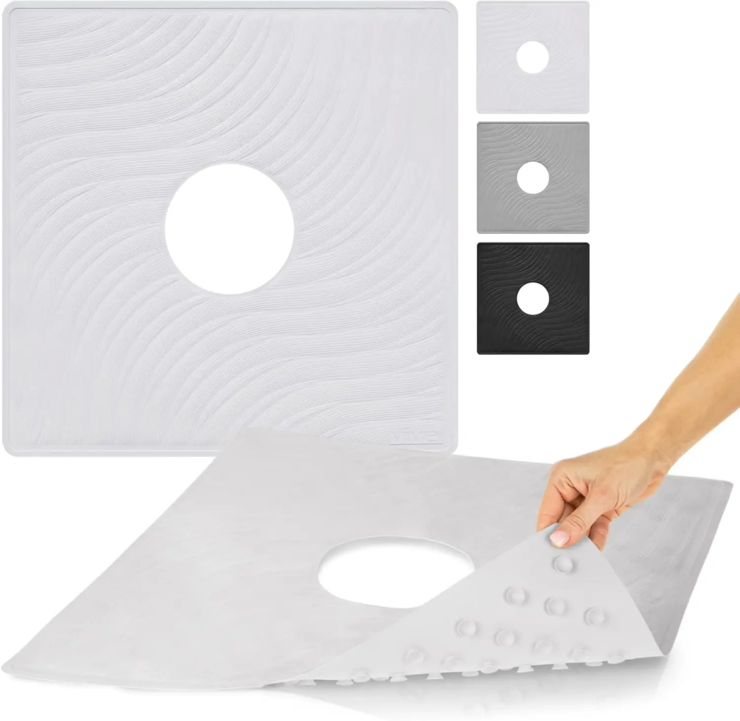 

Non Slip Bath Mat 22x22 Inch - Suction Cup Shower Mat with Drain Hole - Textured Rubber Pad for Tub Floor