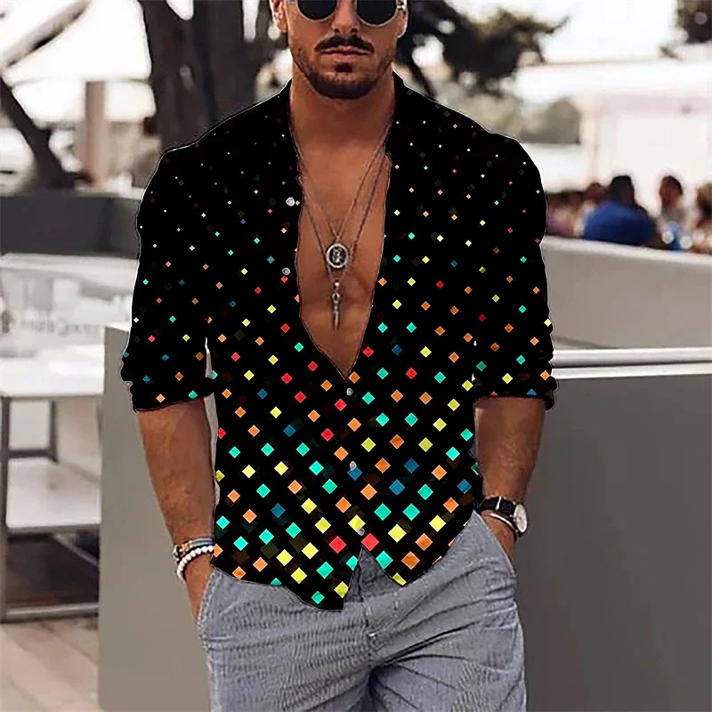 Camisa de manga larga de estilo guapo para hombre, camisa con botones de solapa con estampado de León HD 3D, cárdigan informal, Top de calle, nueva moda