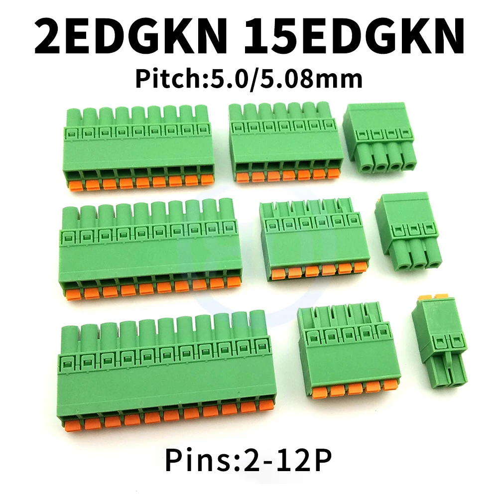 (5 Pcs) KF 2EDGKN 5.08mm Spring Loaded Quick Plug PCB Terminal Block Phoenix Terminal Block 2~12P JM 15EDGKN 5.08 5.0