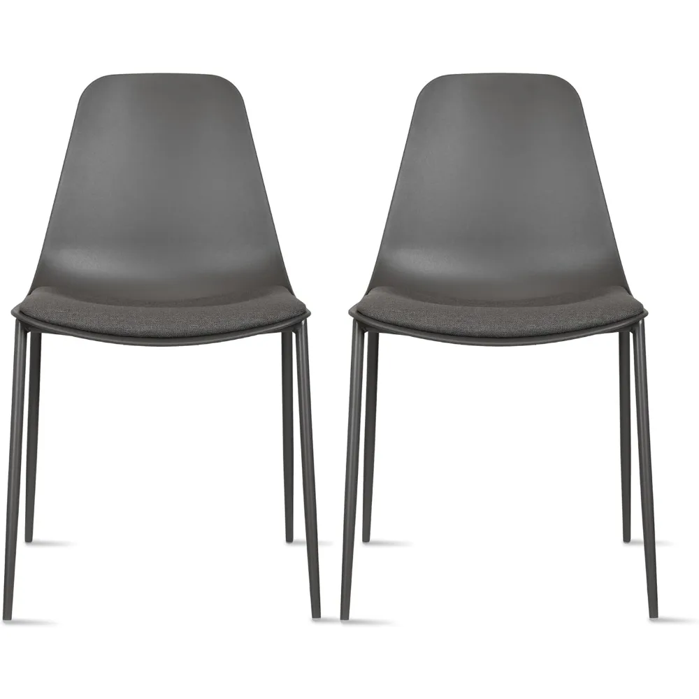 

Set of 2 Modern Kitchen Dining Chairs | Fabric Padded Cushion | Metal Legs and Armless Plastic Seat | Office Indoor Patio Cafe,