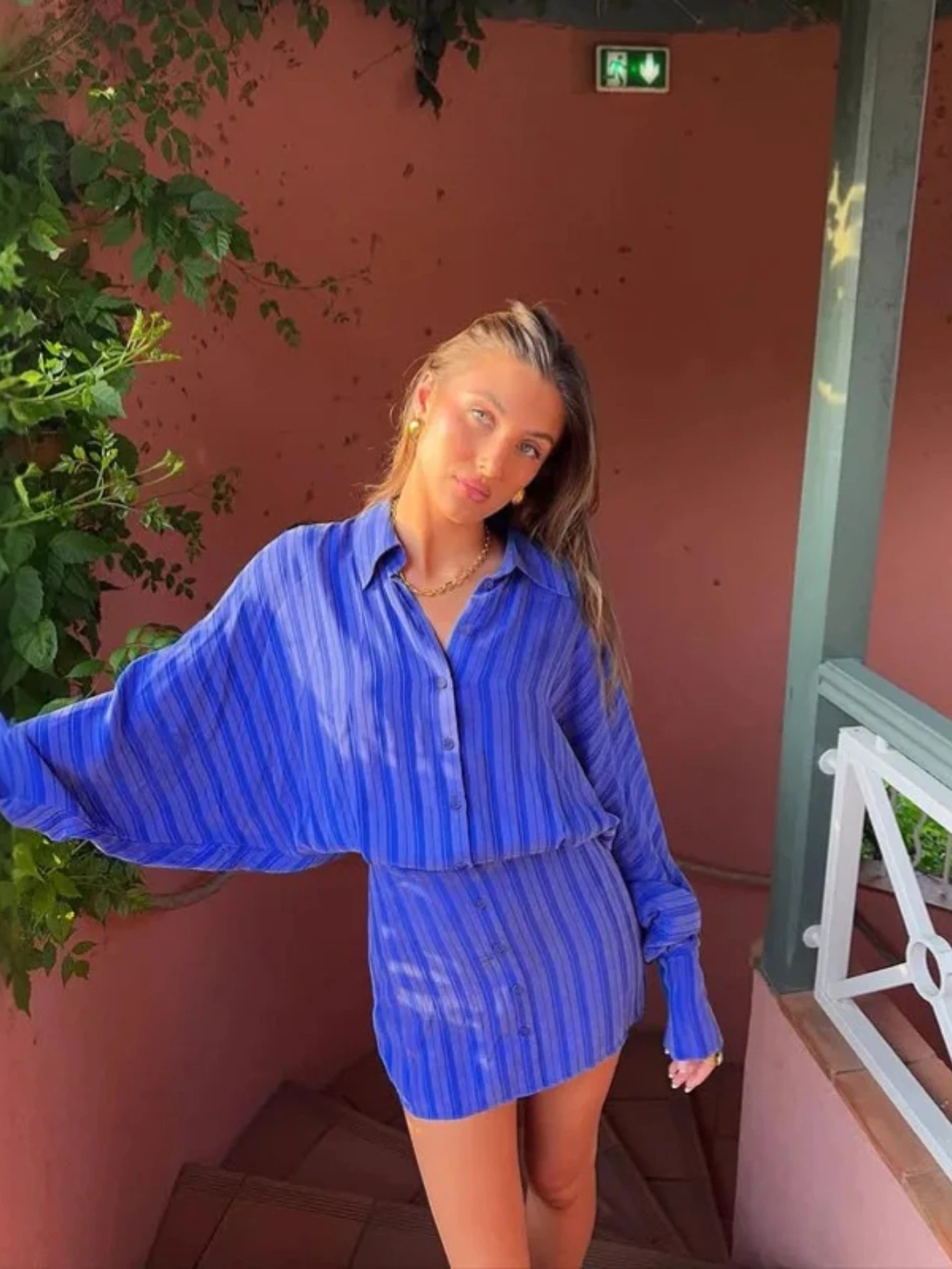 فستان قميص مخطط أنيق كاجوال للخريف بأكمام طويلة فساتين قصيرة ضيقة للنساء ملابس أنيقة