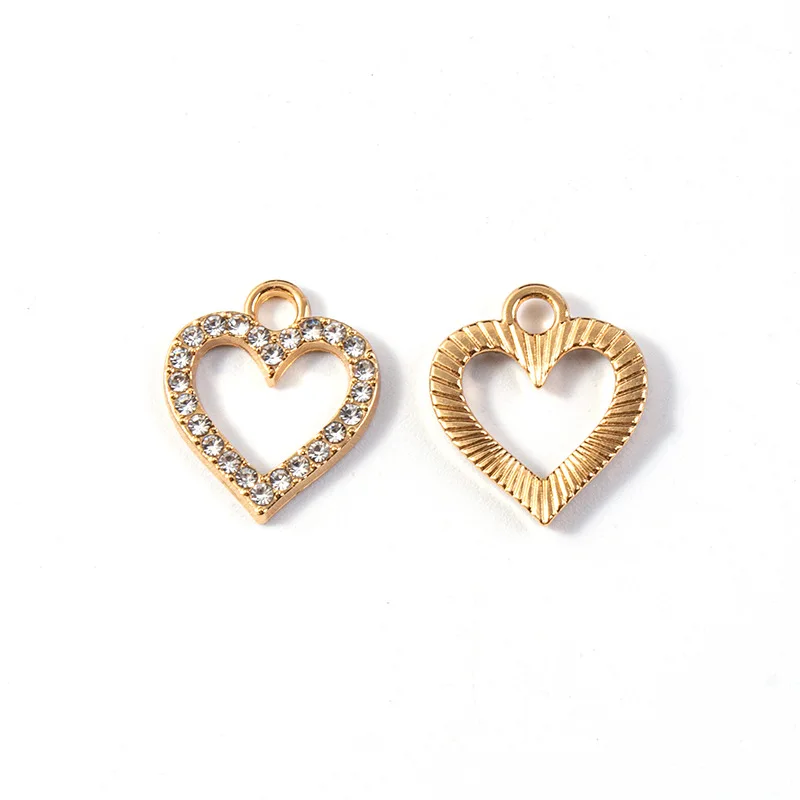 10Pcs/Lot Silver Plated Pink Crystal Heart Charm Pendant for Jewelry Making Earrings Bracelet Necklace Accessories DIY Findings