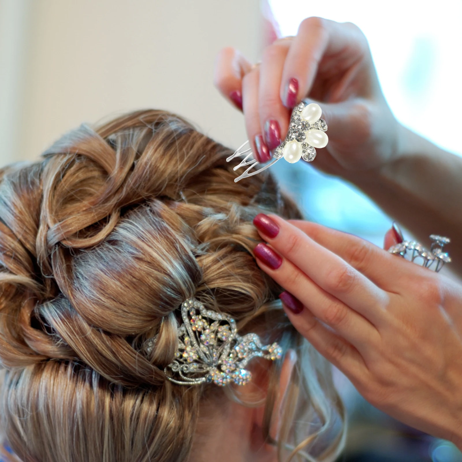 

3pcs Hair Combs Shiny Pearl Bridal Headdress for Wedding Party Hairstyles Wedding Hair Pieces Decor Girls Accessories
