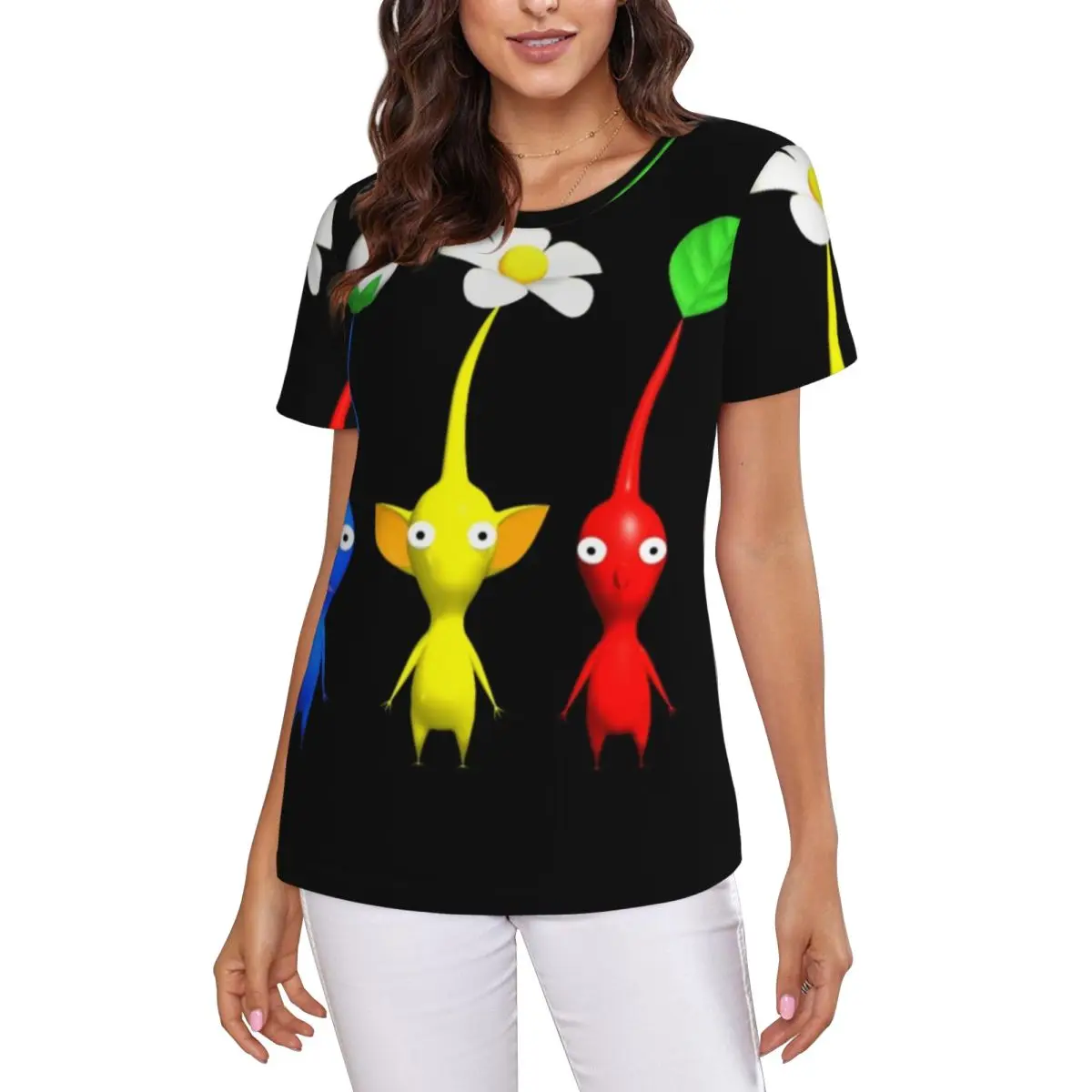 Pikmin Characters T-Shirt Women Short Sleeve T Shirts Round Neck Streetwear Cotton Summer Tees Streetwear