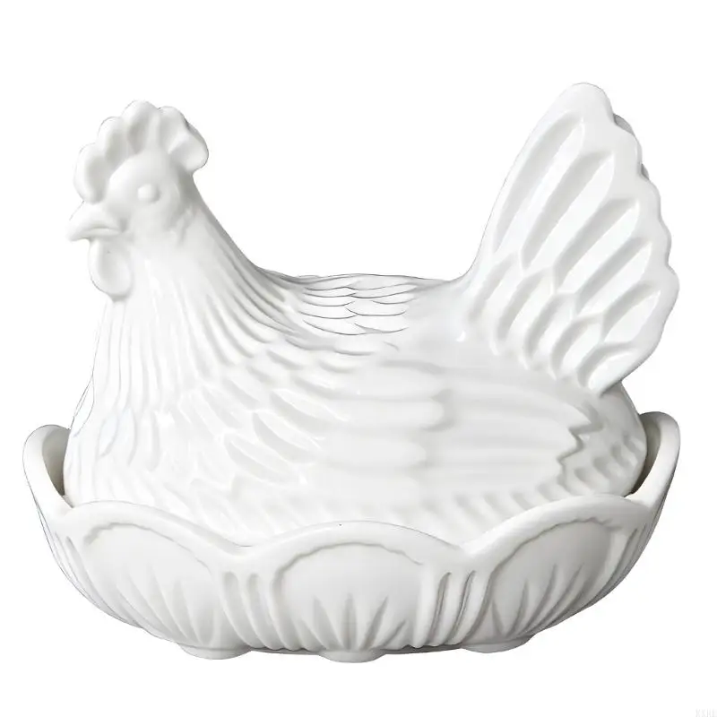 Glass Hen on Nest Candy Dish with Bowl Base and Lid, Chicken Design Snacks Jar for Sweet, Nut, Tea Bag, Parties, and Shelf view 2