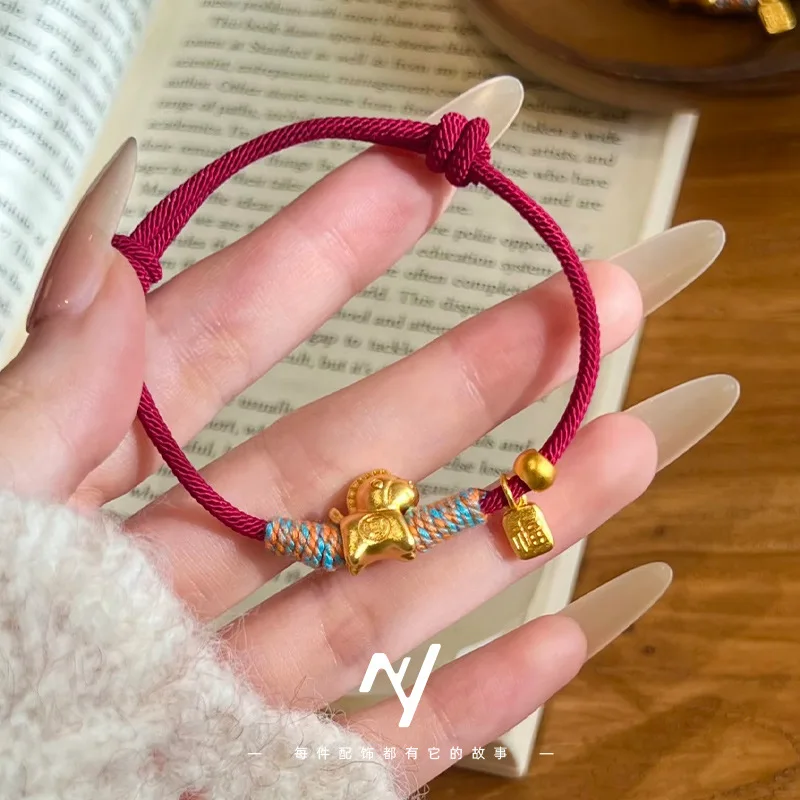 

Золот 9999 пробы 24K: Мгновенно заработайте деньги. Красный плетеный браслет из веревки на год Лошади, в подарок