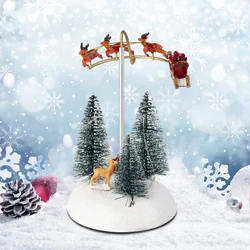 Christmas Village Animated Flying Sleigh Accessory Figurines, Lights Musical with Rotating Santa & Sleigh Holiday Decorations