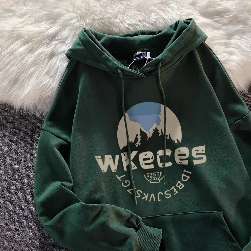 

American Streetwear Oversize Plus size Retro Green Hoodie Women Ins Trendy Autumn and Winter Fleece-lined Hoodie y2k ins emo