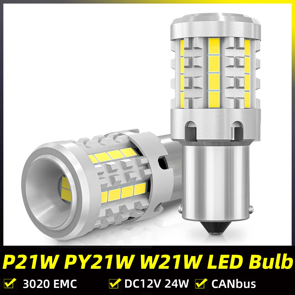 2Pcs Canbus 24W 5200LM Bau15s PY21W LED Bulb,T20 7440 WY21W,Ba15s P21W 1156 Error Free No Hyper Flash Turn Signal Light Amber