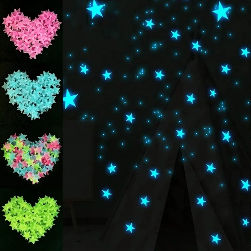 100/50/3 قطعة توهج في الظلام ثلاثية الأبعاد نجوم القمر ملصقات جدار ملصقات مضيئة الاطفال غرفة نوم الطفل سقف ديكور المنزل توهج ستار #1