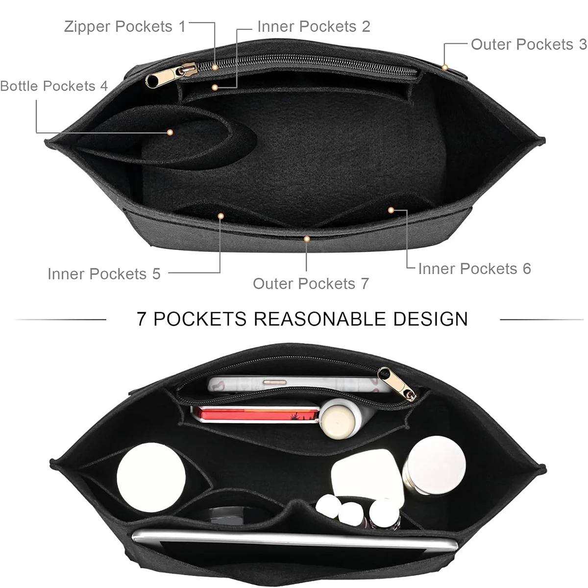 Sisipan Organizer Dompet Felt untuk Sisipan Tas Tangan Longchamp Le Pliage S/ML