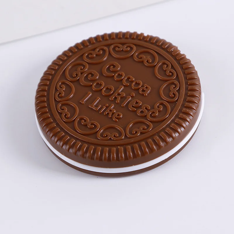 GU381 Travel Makeup Mirror Cute Chocolate Chip Cookie Shape Creative Design Mini Pocket Mirror with Comb Portable Mirror Set