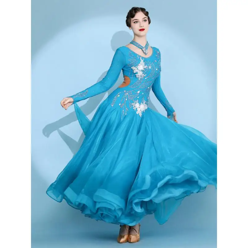 

2025 Newest Woman Ballroom Dance Competition Dress Dance Ballroom Waltz Standard Dance Dress Women Ballroom Costumes S7074