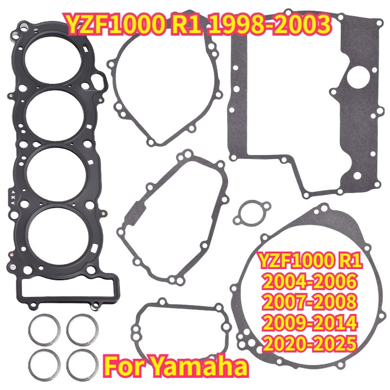 

For YZF1000 R1 1998-2014 2020-2025 Motorcycle Cylinder Head Crankcase Cover Gasket Kits YZFR1 YZF-R1 2CR-11351-00 B3L-11181-00