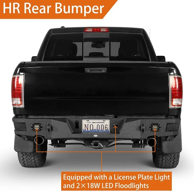 Ram 1500 Rear Bumper Back Step Bumper w/LED Lights for 2009-2018 Dodge Ram 1500 Pickup Truck (Include 2019-2023 Classic)