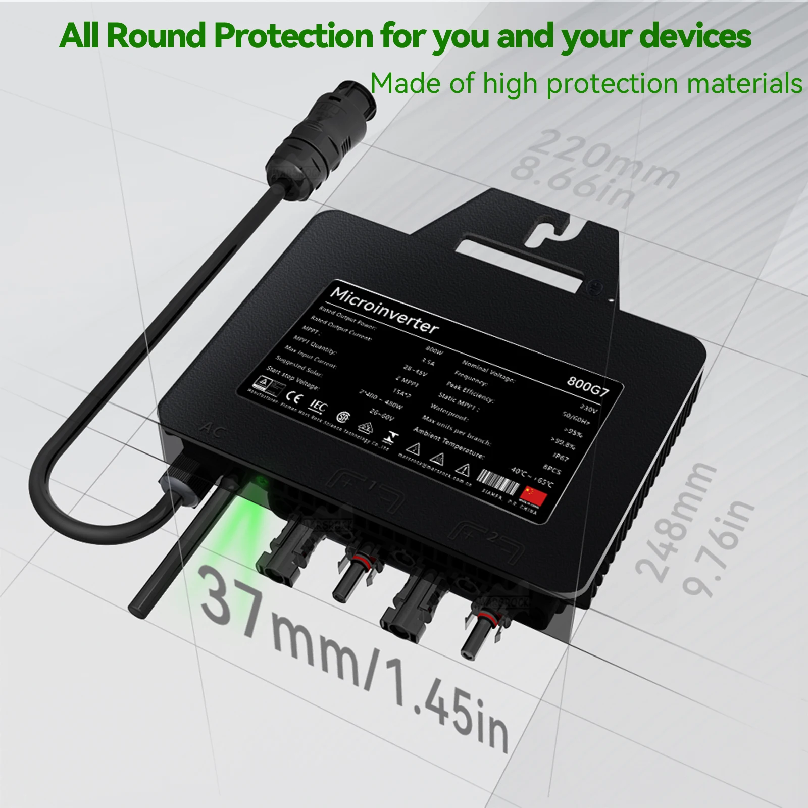 800W MPPT Solar Micro Inverter 22-50VDC to 230VAC Solar Grid-Tie Inverter IP67  Converter For Solar Panel PV Power System