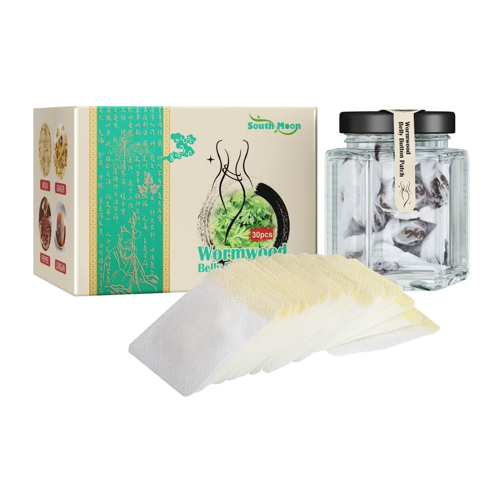 South Moon 30pcs+30capsules Wormwood Belly Button Patch Navel Sticker Slimming Herbal Patch Fat Burning Moxibustion Stickers