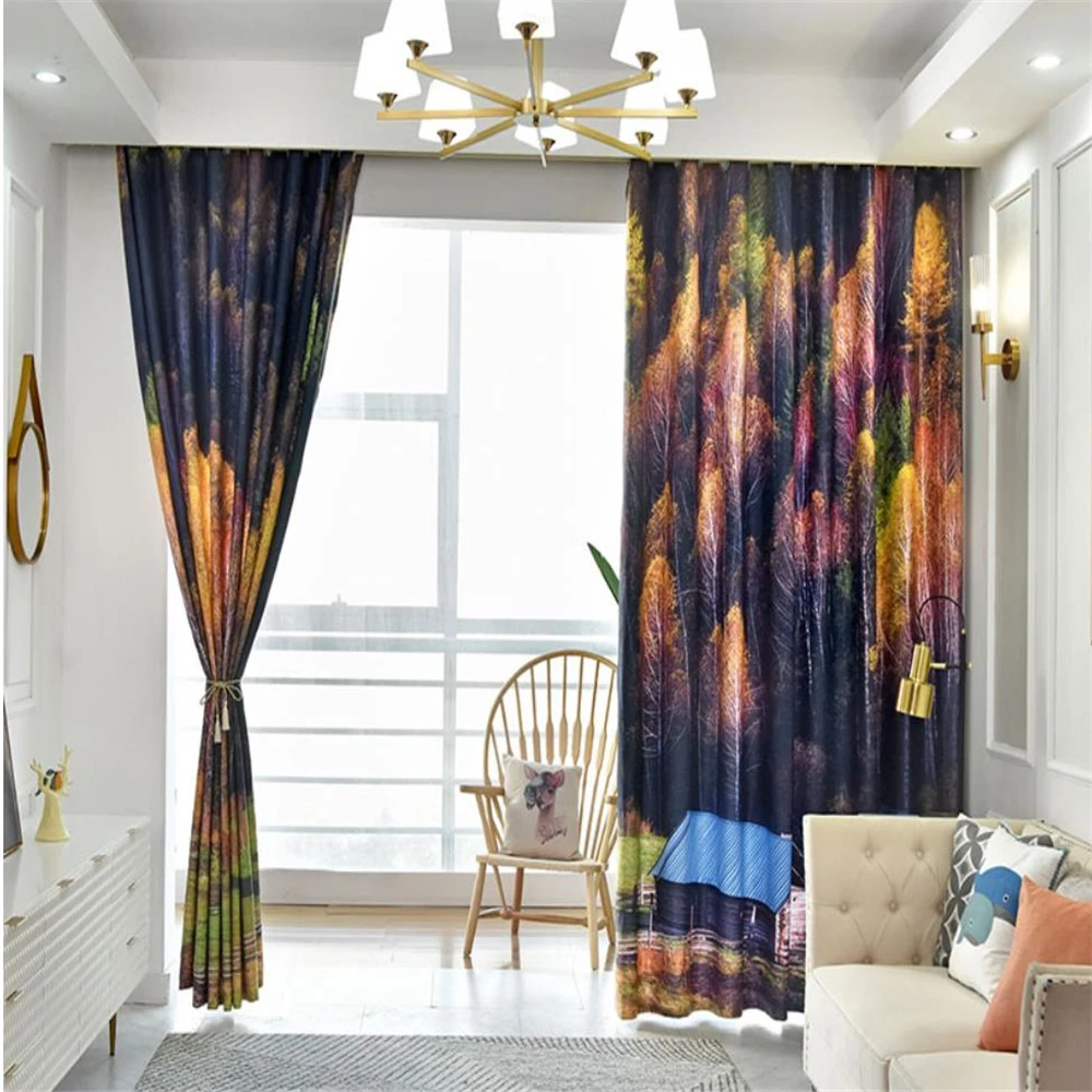 personality curtains Simple and creative beautiful oil painting curtains Wind and cold protection