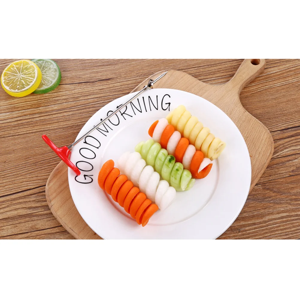 Fruit Slicer Vegetable Stainless Steel Spiral Coils Knife Cucumber Rotating Red