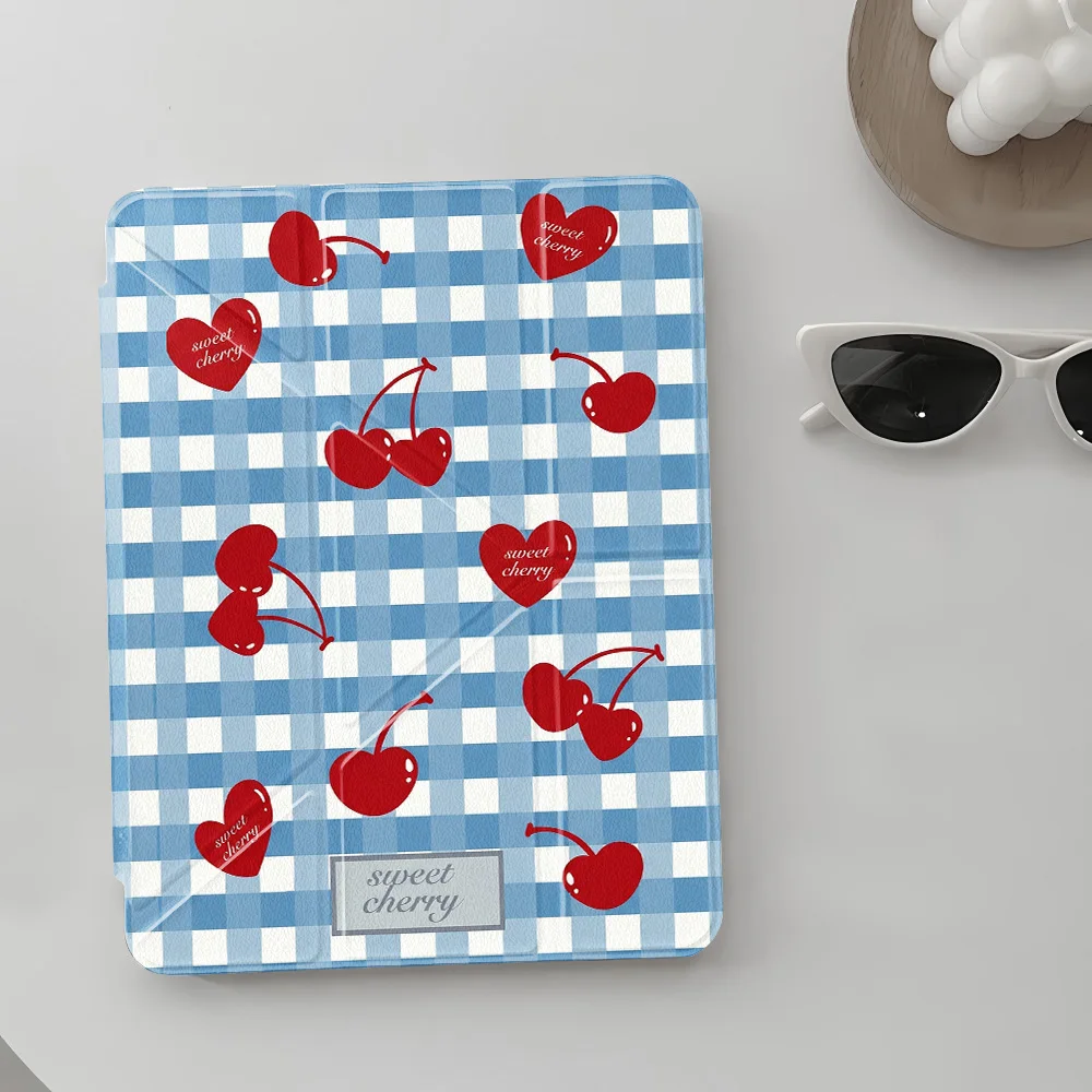 Sweet Cherry Heart Vibe Y‑shape Tri‑Fold Tablet Protective Cover for Apple iPad Pro 12.9 13 11 Air 4 5 11 Mini 6 7 8.3 Inch Case