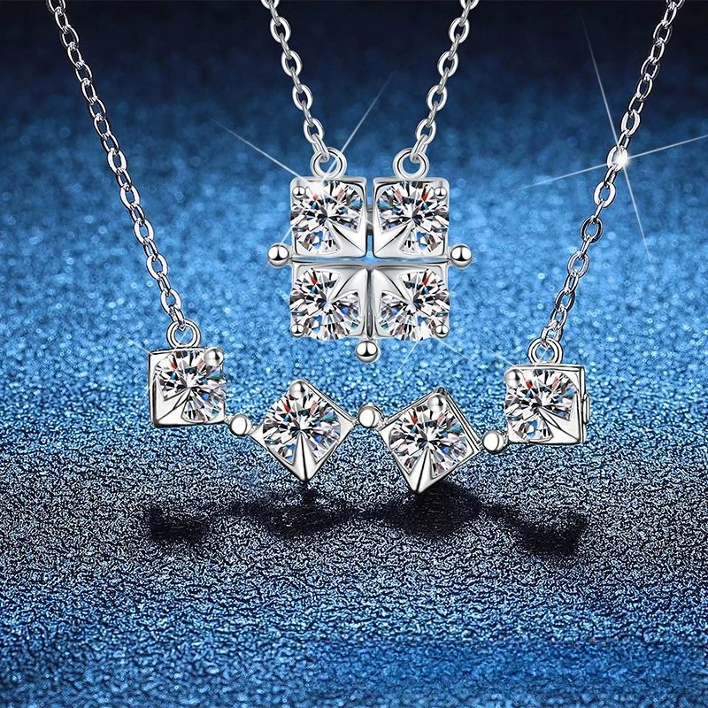

S925 Silver White Gold Plated 2CT D Color Moissanite Multi-Form Magnetic Octagram Pendant Necklace for Women, Exquisite Jewelry.