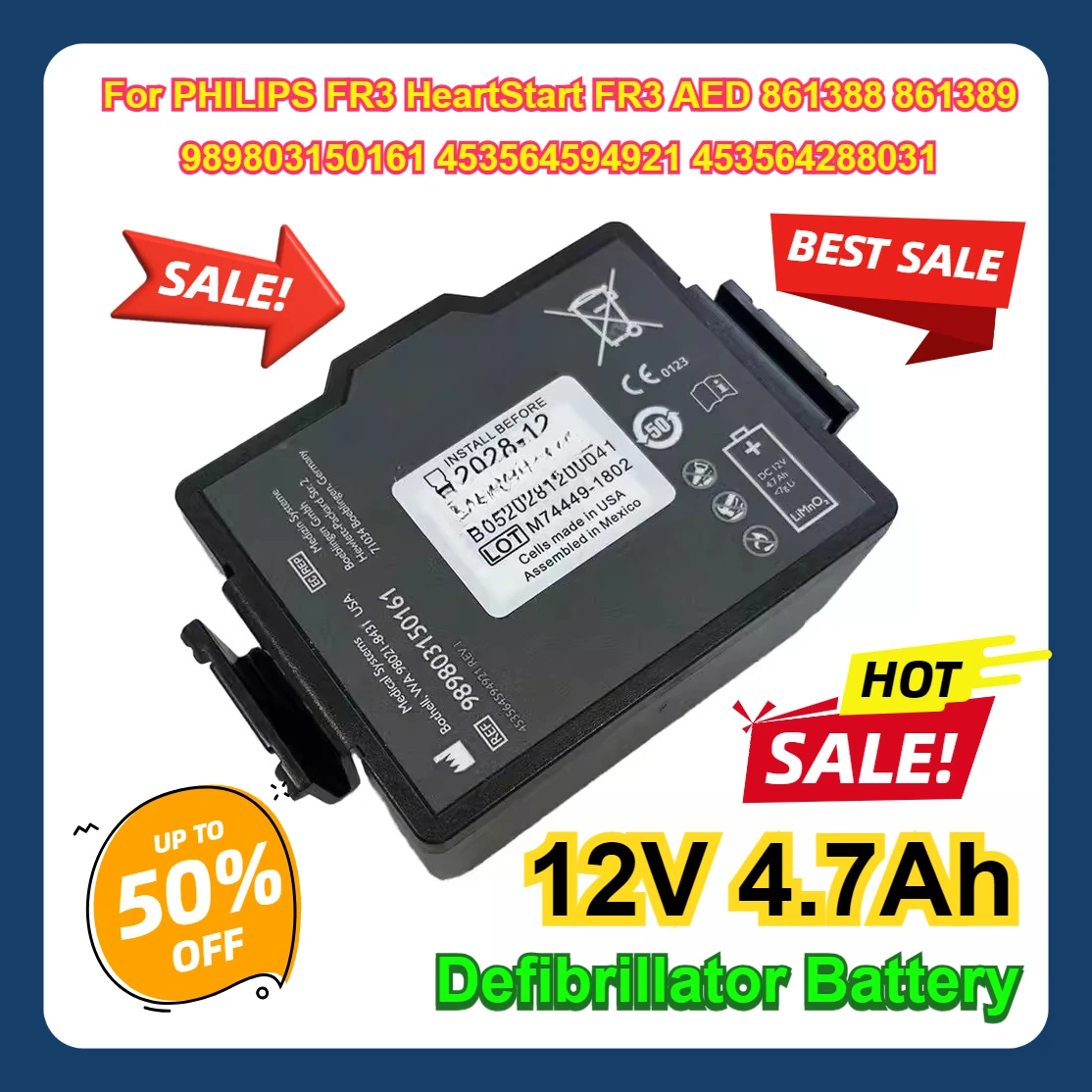 

For PHILIPS FR3 HeartStart FR3 AED 861388 861389 989803150161 453564594921 453564288031 Defibrillator Battery