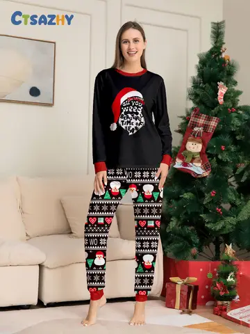 Julpyjamasset för par - Långärmad svart tomtehatt 10 best sales svart jultomteklänning - №4