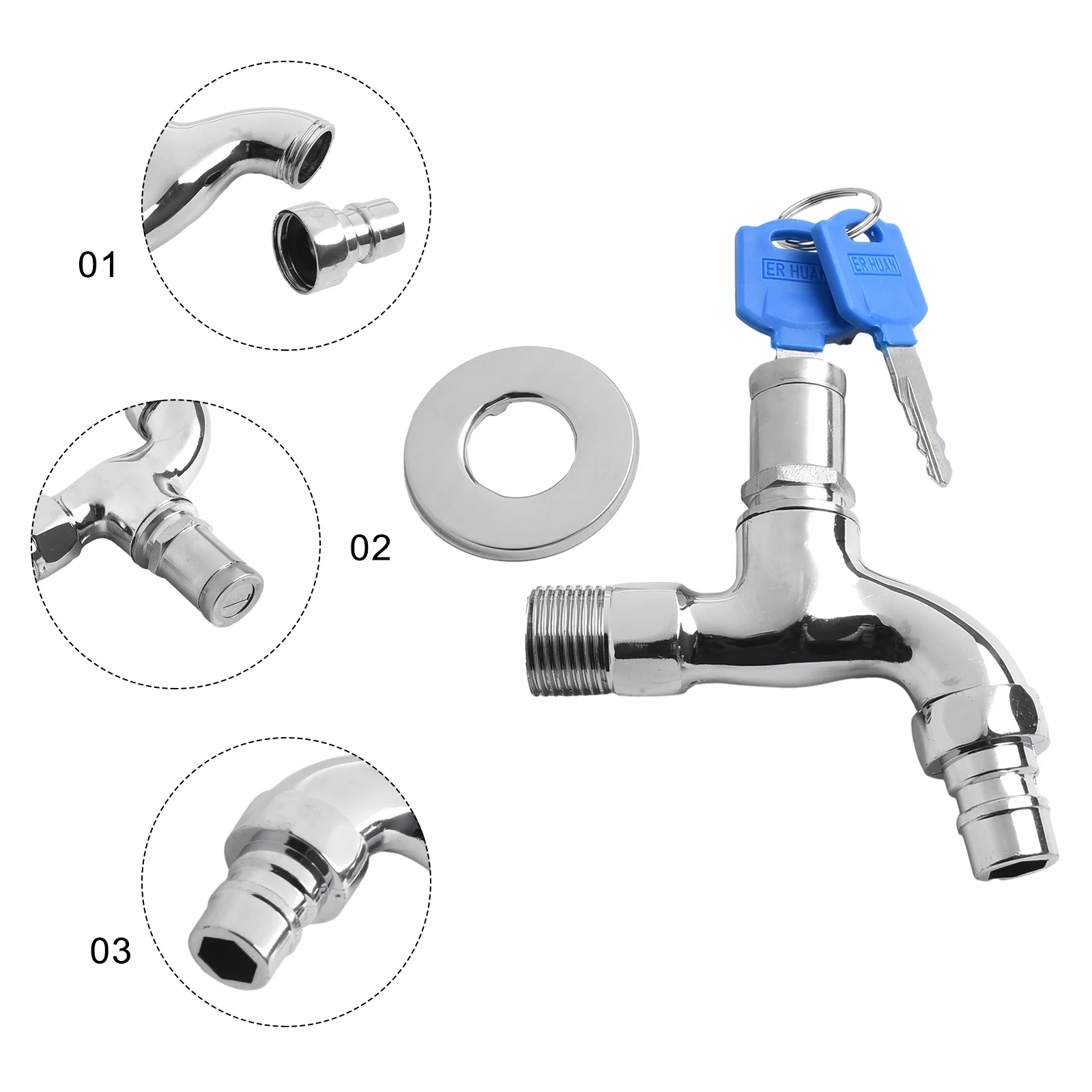 Faucet High Quality 1Pc Anti Theft Alloy Sink Tap with Key Lock Lockable Outdoor Faucet for Watering and Washing