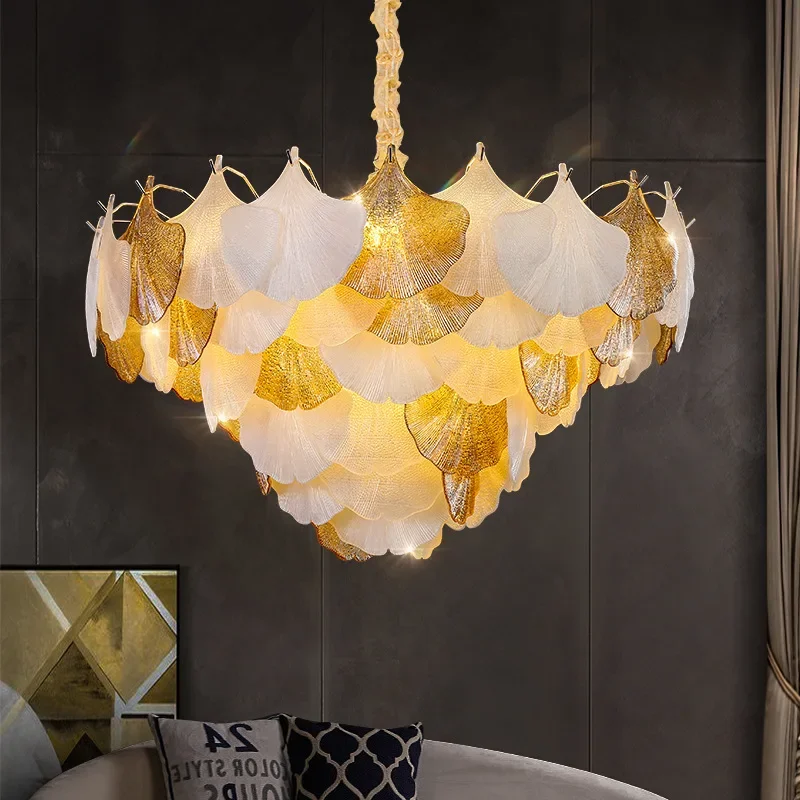 French Luxury Shell Glass Hanging Lamps for Ceiling Kitchen Island Living Room  Chandelier Romantic Restaurant Pendant Light