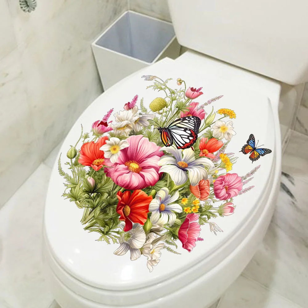 Butterfly Toilet Seat Sticker Self-adhesive Toilet Cover Sticker Diy Detachable Sticker For Bathroom Home Decoration Decoration
