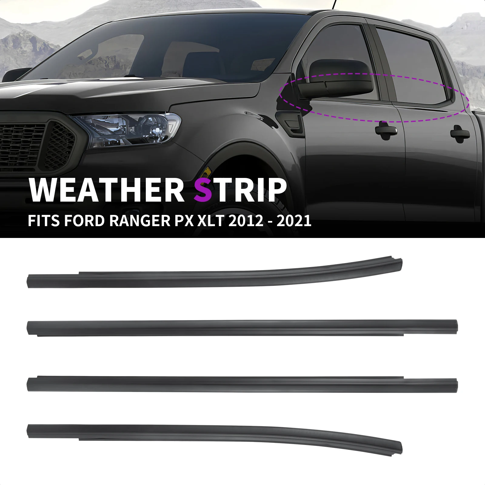 

4pcs Car window sealing strip suitable for Ford Ranger PX XLT 2012-2021 window sealing strip