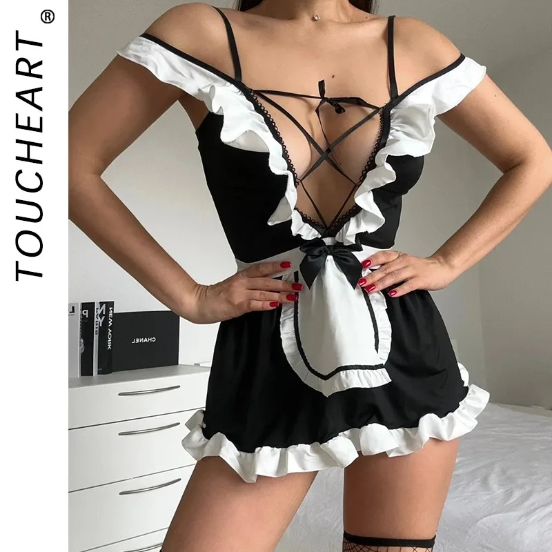 

Toucheart Erotic Maid Costume Premium Game Role Playing Uniform Slim Hollow Out Pure Desire Seductive Intimate Hot Underwear Set