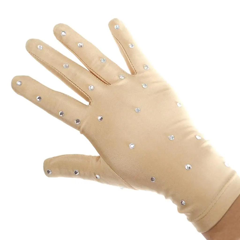 Skin Color Skating Show Gloves Rhinestone Nylon Hand Protection Ice Skating Performance Gloves for Girls Artistic Skating Wear