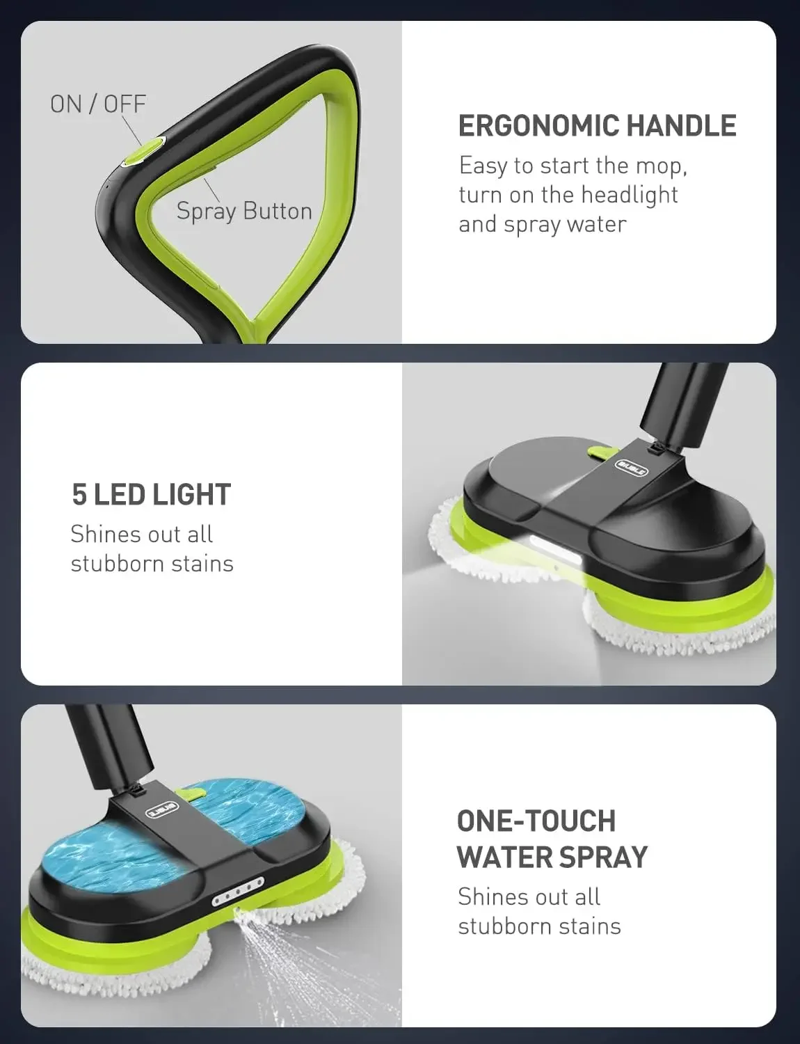 Cordless Electric Mop, Dual Spin Mops for Floor Cleaning, LED Headlight / Stand-Free / Water Sprayer, Rechargeable Scrubber Clea