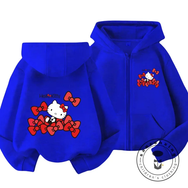 Boys Girls Hello Kitty Hoodies Long Sleeves Cartoon Sweatshirt Baby Children Clothing Autumn Zipper Cardigan Kids Street Wear