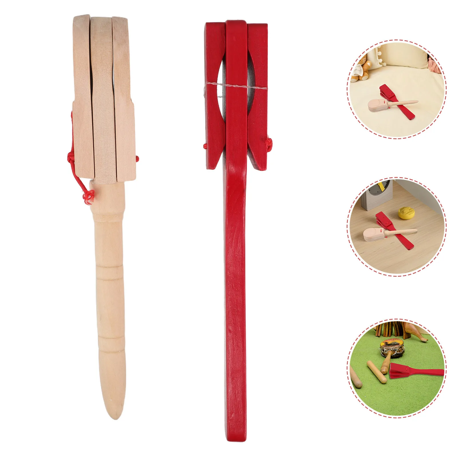 

2Pcs Wooden Clapper Castanets for Stage Performance Long Handle Hand Clapper Music Instruments for Kids Baby Early Education