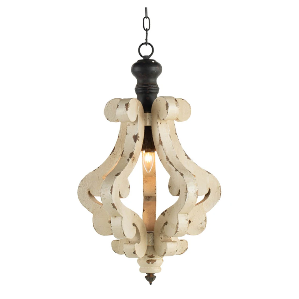 Farmhouse Chandeliar, Distressed White Pendant French Country Wood Chandelier for Living Room Foyer, Bulb Not Included