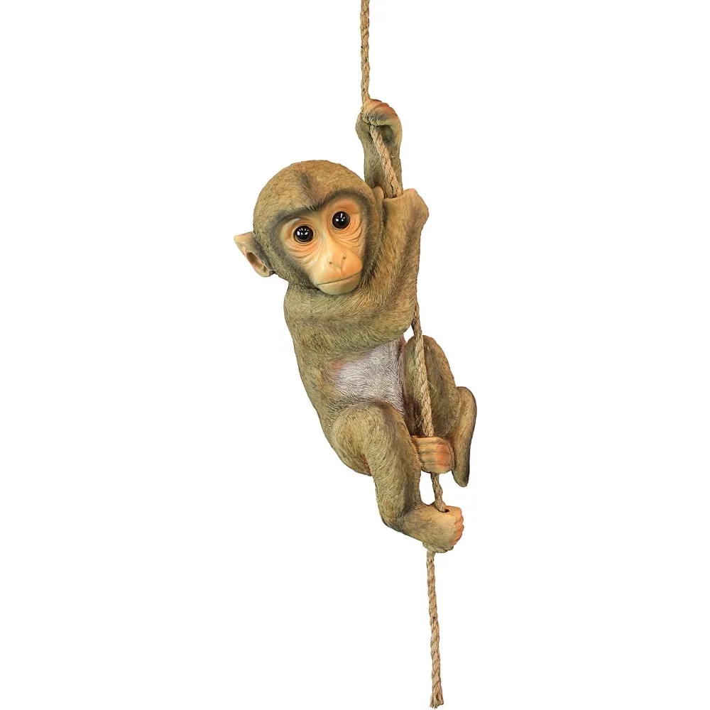 

The Chimpanzee Baby Monkey Hanging Indoor/Outdoor Animal Statue, Handcast Polyresin, Brown Painted Finish