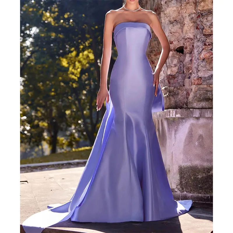 

Gorgeous Mermaid Evening Dress Strapless Sleeveless Prom Gowns Purple Backless Formal Dresses Vestidos De Noche