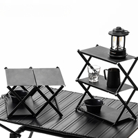 Camping Three-tier Rack Outdoor Folding Storage Shelf Portable Desktop Organizer Shelves Picnic BBQ Storage Rack Table