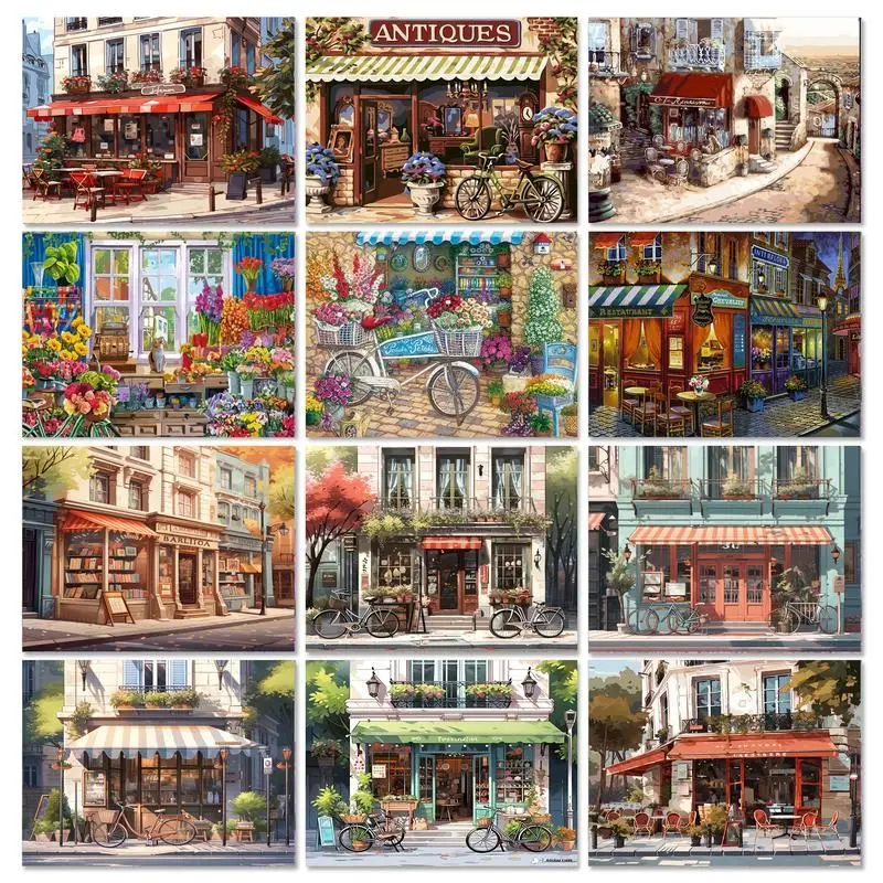 

GATYZTORY Coloring By Number Shop Scenery Kits For Adults Handpainted DIY Frame Oil Painting By Number Home Decoration Gift