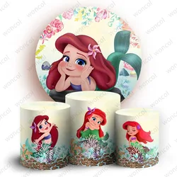 Disney Ariel Round Backdrop Baby Birthday Baby Shower Backdrop Undersea Little Mermaid Round Cylinder Cover Party Decor Prop